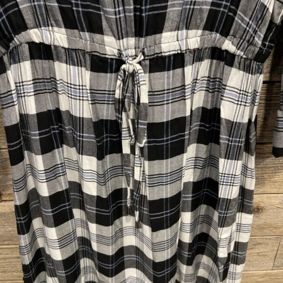 Luxology Women's Plaid Shirt Dress Black And White With Blue Stripes Size 8 - Picture 2 of 7
